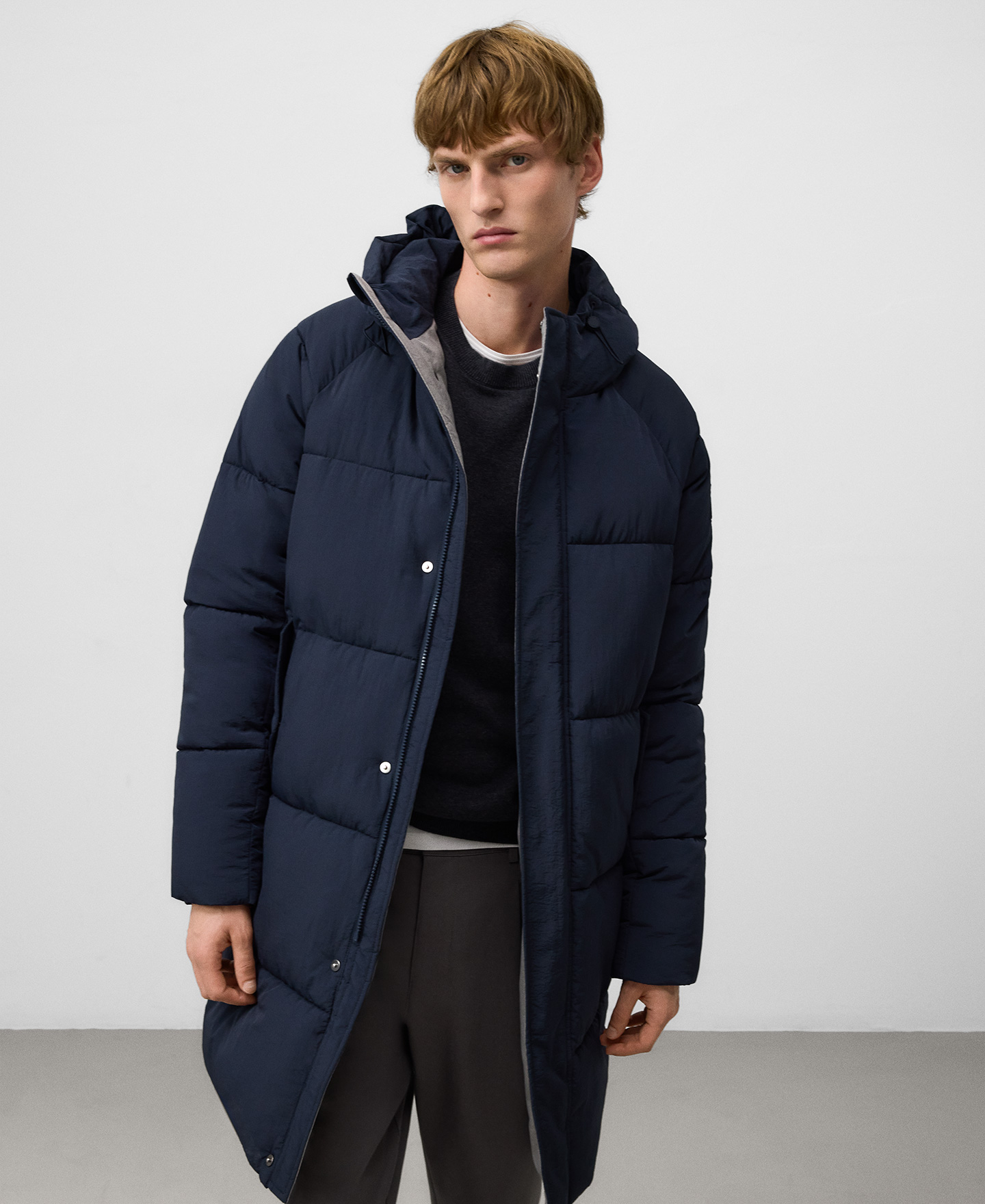 Padded long coat man image number 0